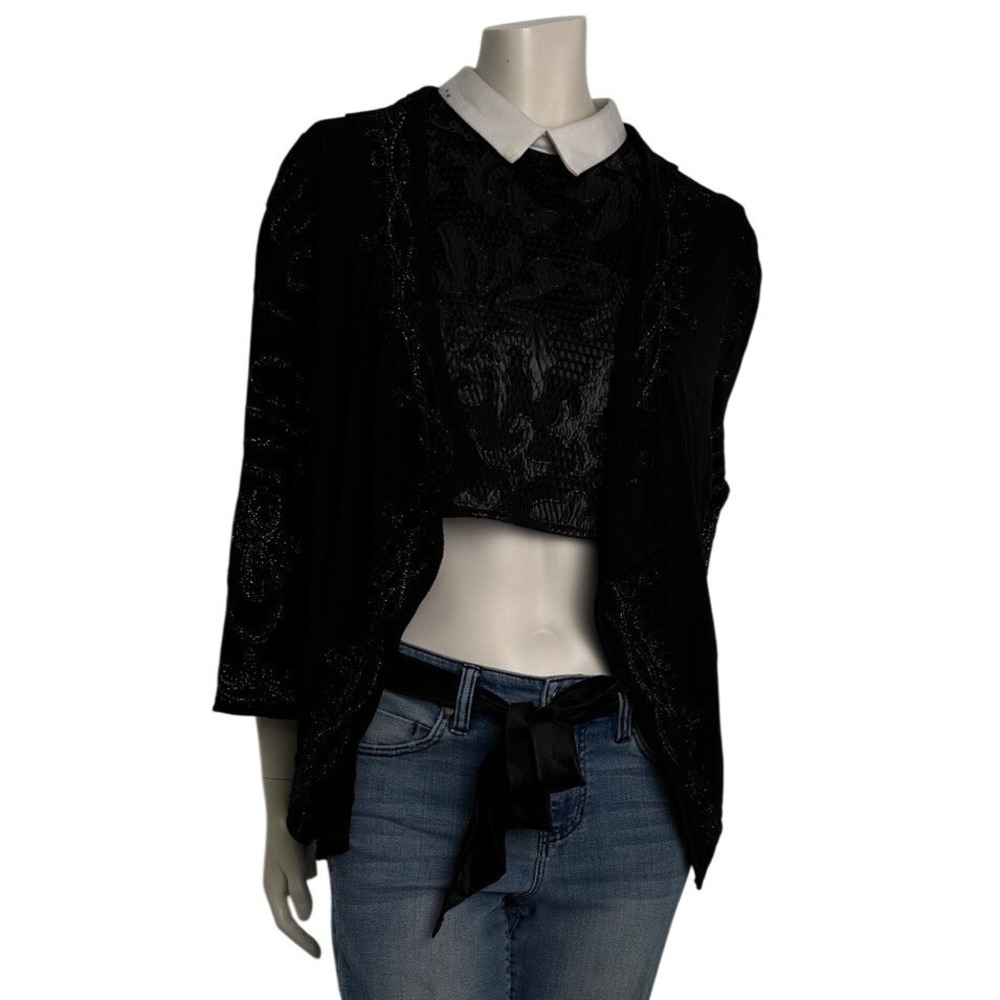 Lauren Michelle Black  Embellished Jacket L Whimsigoth‎ Vintagecore Witchy Glam